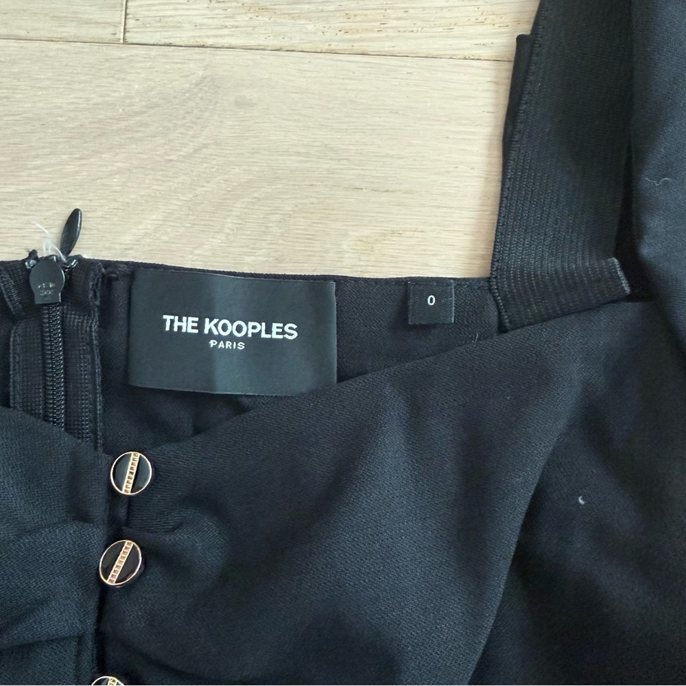 The Kooples Black Square-Neck Pleated Mini Dress with Button Front - Picture 3 of 3